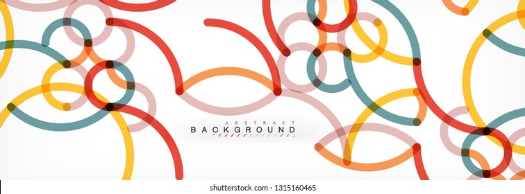 Curly lines abstract background, color overlapping linear texture, vector illustration