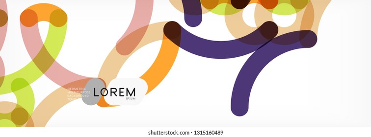 Curly-Linien abstrakter Hintergrund, farbüberlappende lineare Textur, Vektorgrafik
