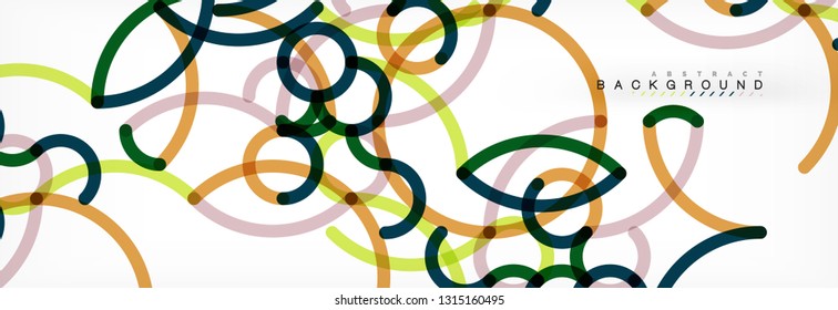 Curly lines abstract background, color overlapping linear texture, vector illustration
