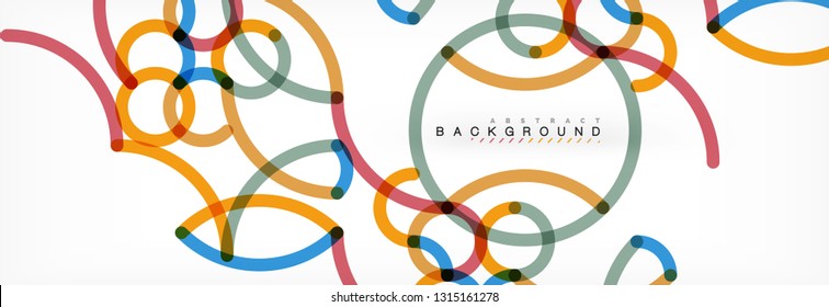 Curly lines abstract background, color overlapping linear texture, vector illustration