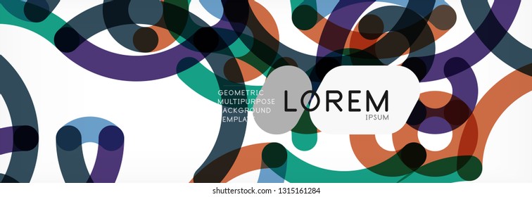Curly lines abstract background, color overlapping linear texture, vector illustration