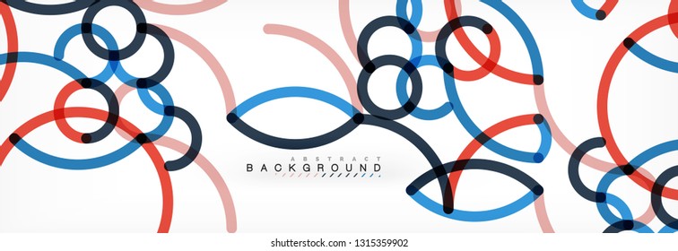 Curly lines abstract background, color overlapping linear texture, vector illustration