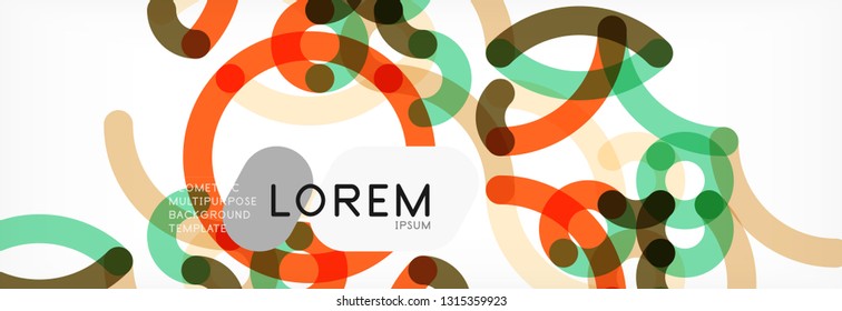 Curly lines abstract background, color overlapping linear texture, vector illustration