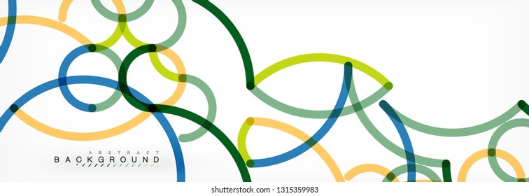 Curly-Linien abstrakter Hintergrund, farbüberlappende lineare Textur, Vektorgrafik