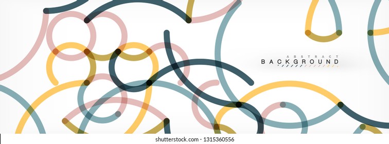 Curly lines abstract background, color overlapping linear texture, vector illustration