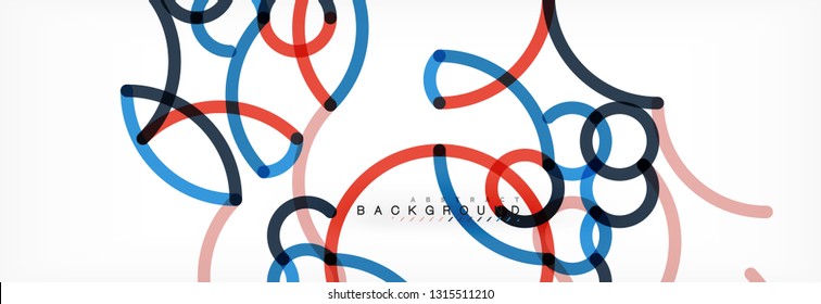 Curly lines abstract background, color overlapping linear texture, vector illustration