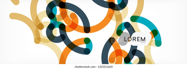 Curly lines abstract background, color overlapping linear texture, vector illustration