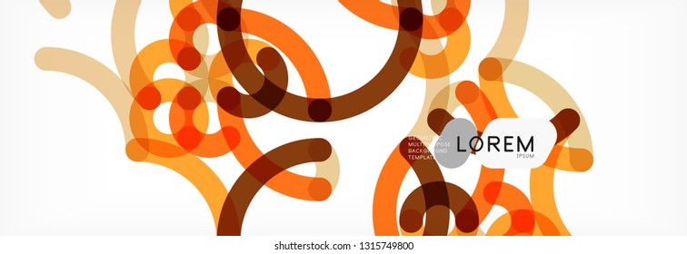 Curly lines abstract background, color overlapping linear texture, vector illustration