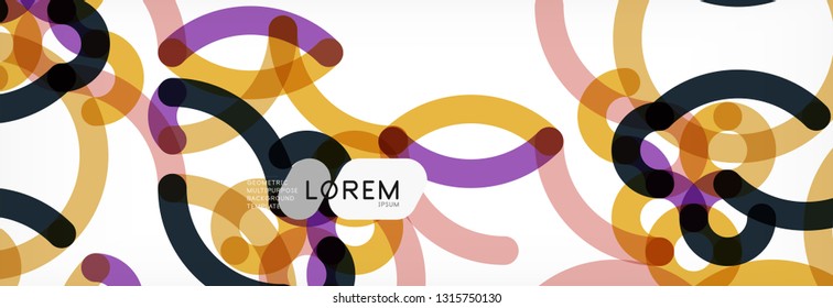 Curly lines abstract background, color overlapping linear texture, vector illustration