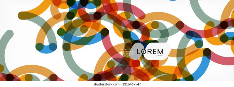 Curly lines abstract background, color overlapping linear texture, vector illustration