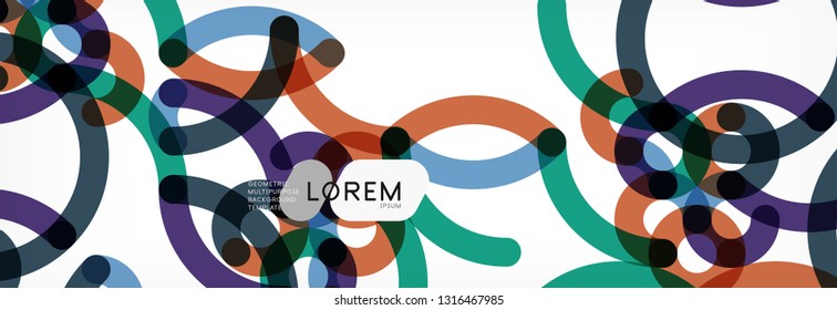 Curly-Linien abstrakter Hintergrund, farbüberlappende lineare Textur, Vektorgrafik