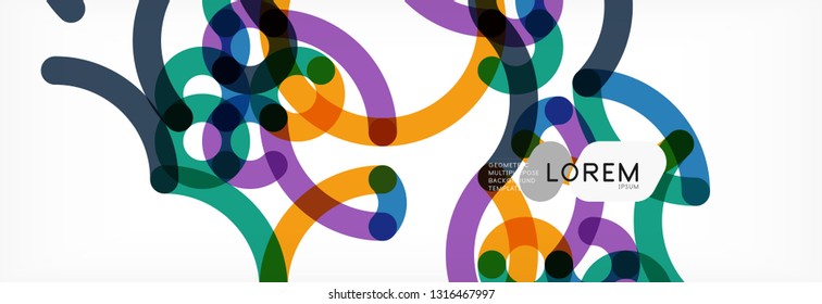Curly lines abstract background, color overlapping linear texture, vector illustration