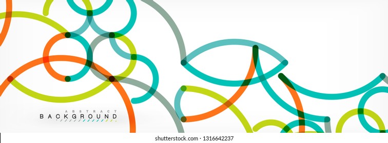 Curly lines abstract background, color overlapping linear texture, vector illustration