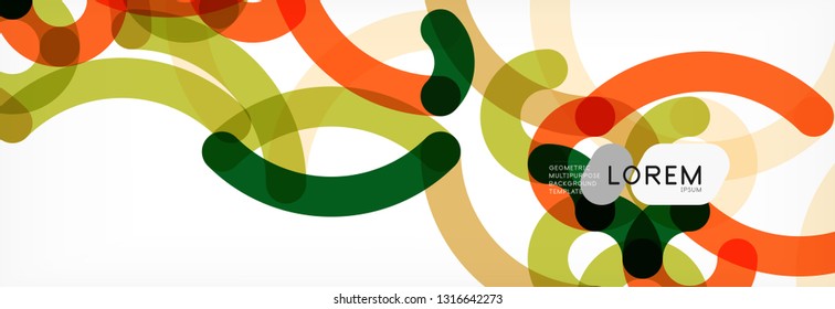 Curly lines abstract background, color overlapping linear texture, vector illustration