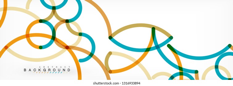 Curly lines abstract background, color overlapping linear texture, vector illustration