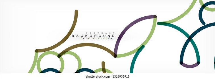 Curly lines abstract background, color overlapping linear texture, vector illustration