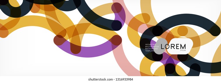 Curly-Linien abstrakter Hintergrund, farbüberlappende lineare Textur, Vektorgrafik
