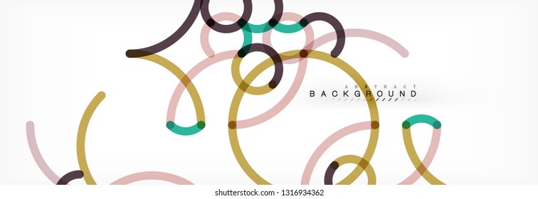 Curly lines abstract background, color overlapping linear texture, vector illustration