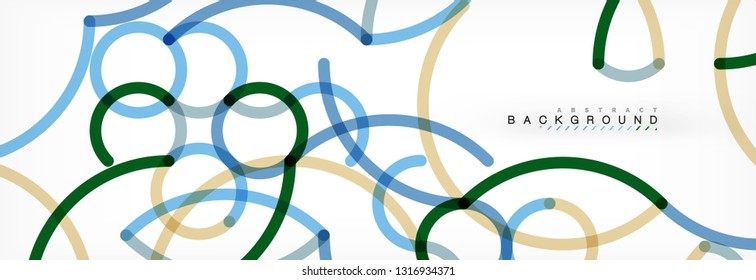 Curly lines abstract background, color overlapping linear texture, vector illustration