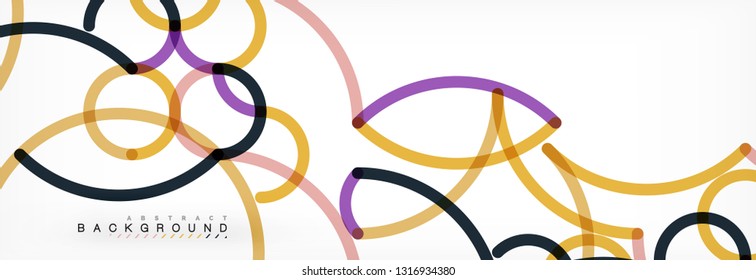 Curly lines abstract background, color overlapping linear texture, vector illustration