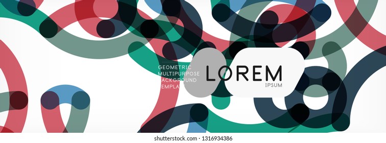 Curly-Linien abstrakter Hintergrund, farbüberlappende lineare Textur, Vektorgrafik