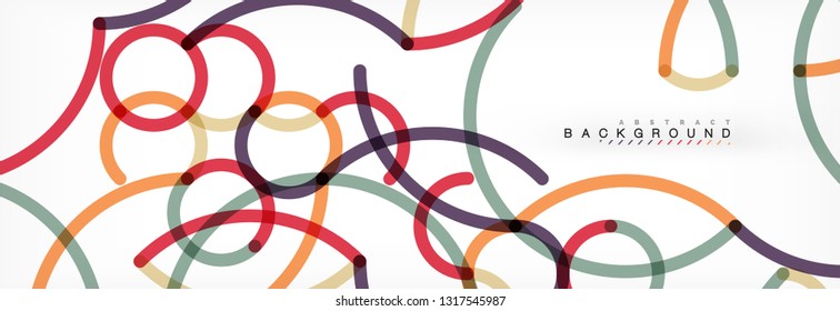 Curly lines abstract background, color overlapping linear texture, vector illustration