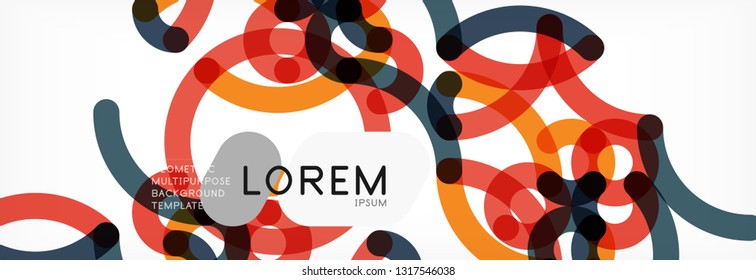 Curly lines abstract background, color overlapping linear texture, vector illustration