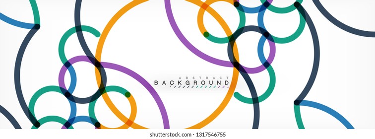 Curly lines abstract background, color overlapping linear texture, vector illustration