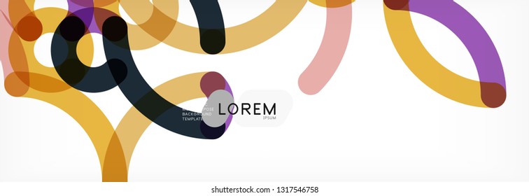 Curly lines abstract background, color overlapping linear texture, vector illustration