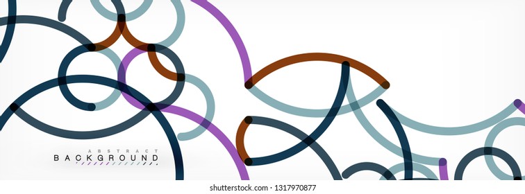 Curly-Linien abstrakter Hintergrund, farbüberlappende lineare Textur, Vektorgrafik