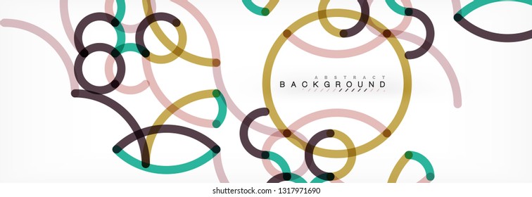 Curly lines abstract background, color overlapping linear texture, vector illustration
