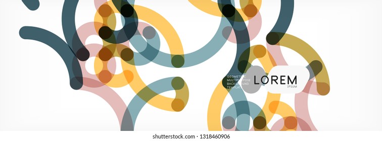 Curly lines abstract background, color overlapping linear texture, vector illustration