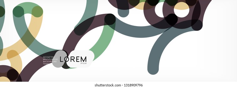 Curly lines abstract background, color overlapping linear texture, vector illustration
