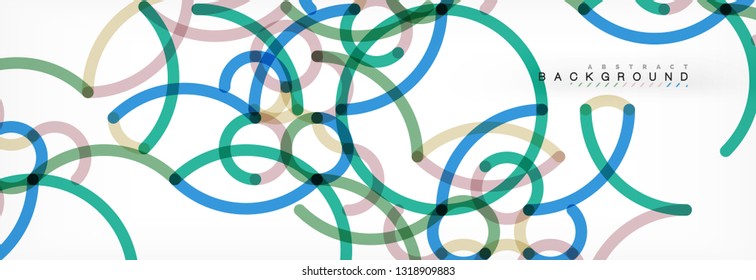 Curly lines abstract background, color overlapping linear texture, vector illustration