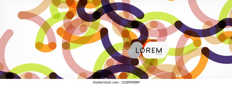 Curly lines abstract background, color overlapping linear texture, vector illustration