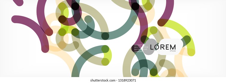 Curly lines abstract background, color overlapping linear texture, vector illustration