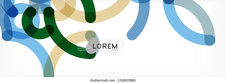 Curly lines abstract background, color overlapping linear texture, vector illustration