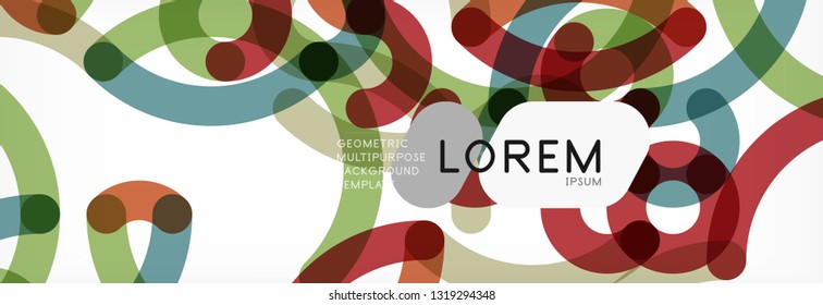 Curly lines abstract background, color overlapping linear texture, vector illustration