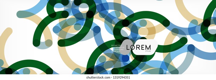 Curly lines abstract background, color overlapping linear texture, vector illustration