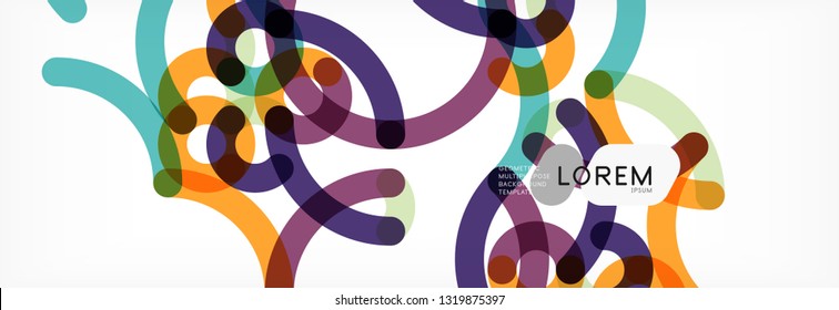 Curly lines abstract background, color overlapping linear texture, vector illustration