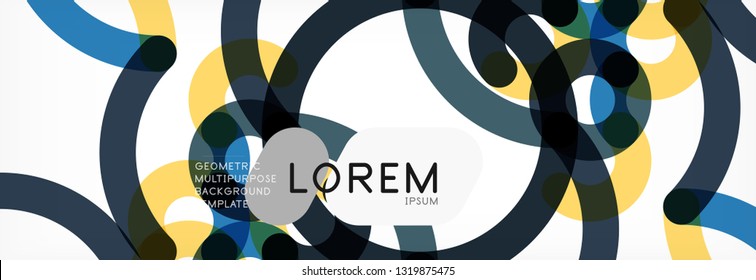 Curly lines abstract background, color overlapping linear texture, vector illustration