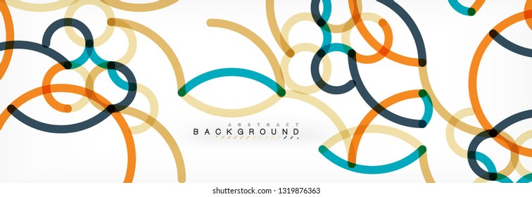 Curly lines abstract background, color overlapping linear texture, vector illustration