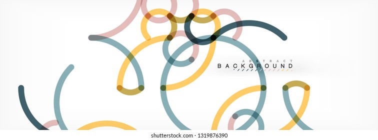 Curly lines abstract background, color overlapping linear texture, vector illustration