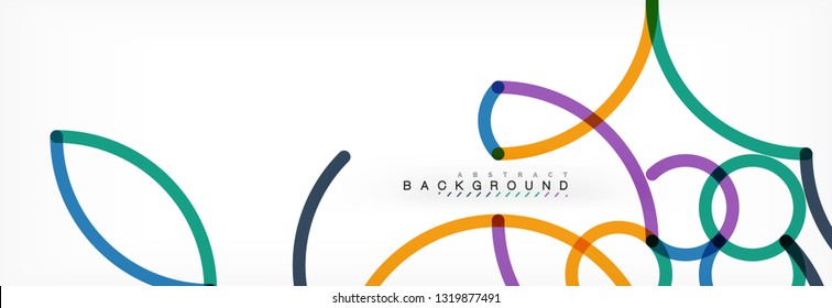 Curly lines abstract background, color overlapping linear texture, vector illustration