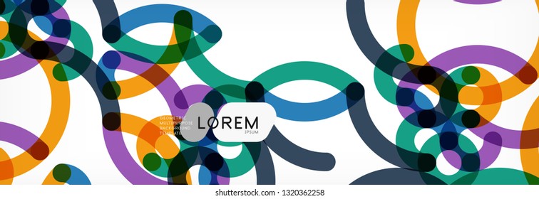 Curly lines abstract background, color overlapping linear texture, vector illustration