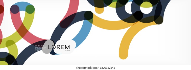 Curly lines abstract background, color overlapping linear texture, vector illustration