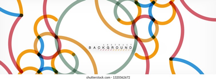 Curly lines abstract background, color overlapping linear texture, vector illustration