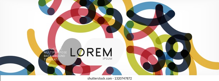 Curly lines abstract background, color overlapping linear texture, vector illustration