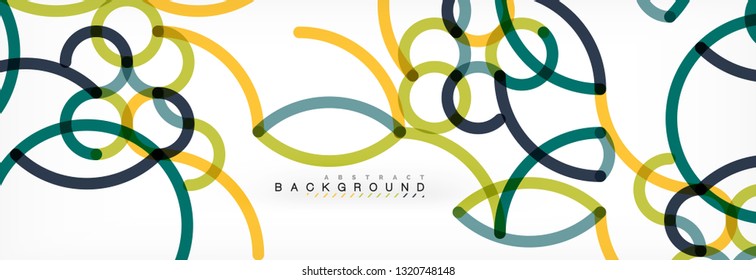 Curly lines abstract background, color overlapping linear texture, vector illustration