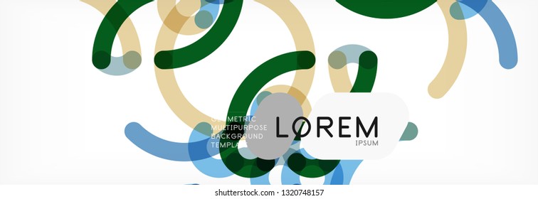 Curly lines abstract background, color overlapping linear texture, vector illustration